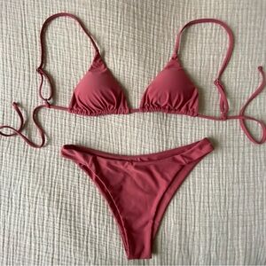 Dark Coral Bikini Set with Adjustable Triangle Top & High-Cut Bottoms